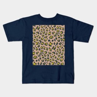 Leopard Print-Navy and Chartreuse on Khaki Kids T-Shirt